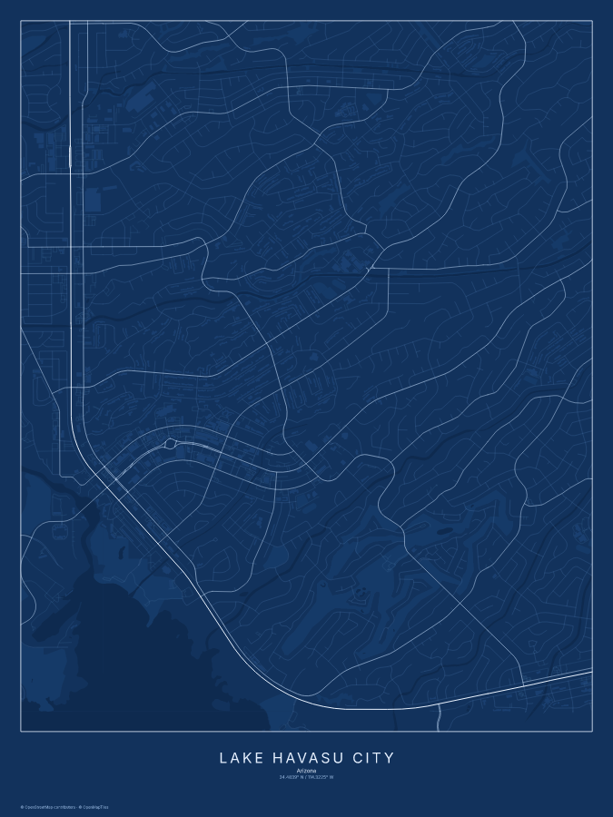 Lake Havasu City map poster, blueprint style