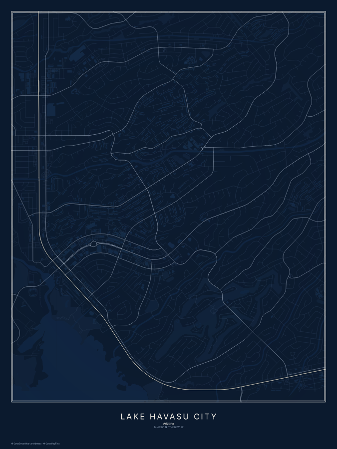 Lake Havasu City map poster, midnight style