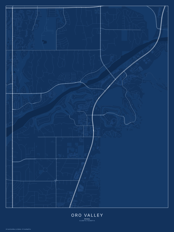 Oro Valley map poster, blueprint style