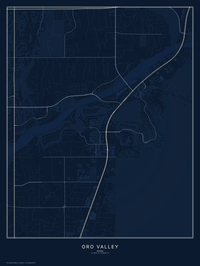 Oro Valley map poster, midnight style