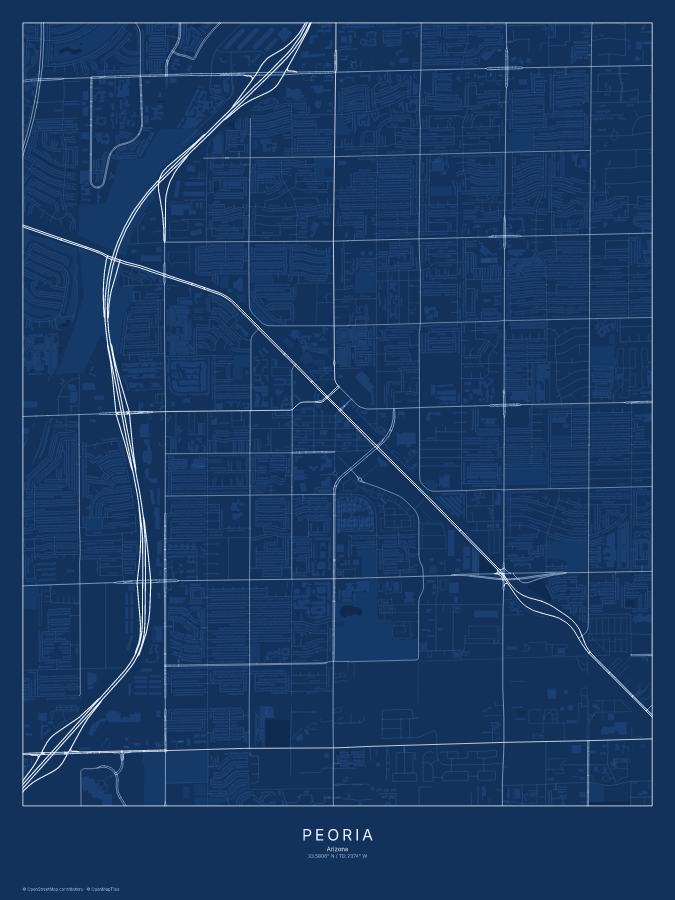 Peoria map poster, blueprint style