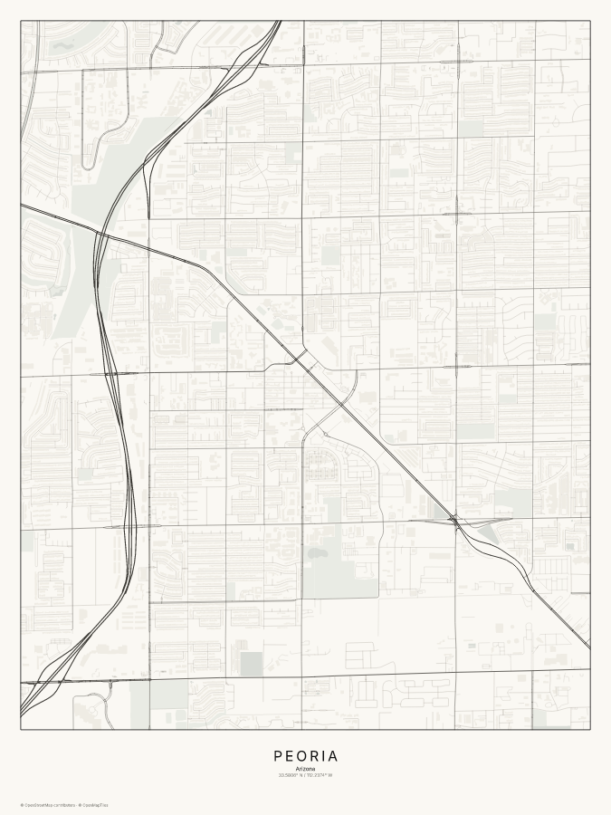 Peoria map poster, classic style