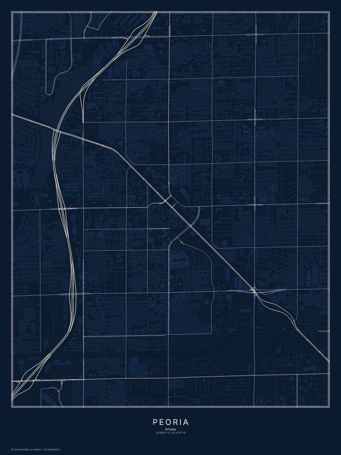 Peoria map poster, midnight style