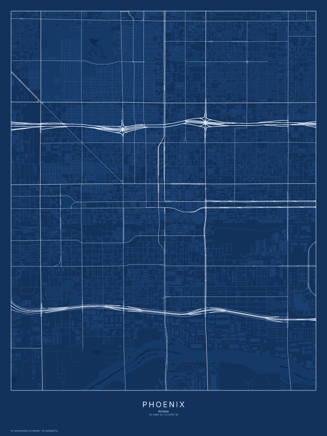 Phoenix map poster, blueprint style