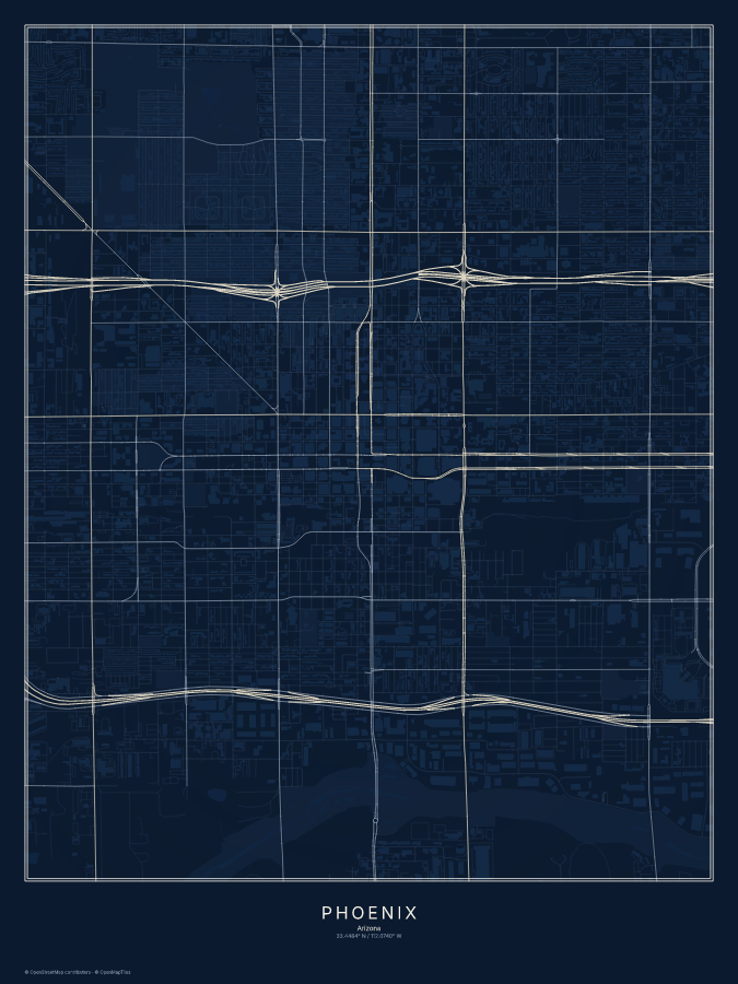 Phoenix map poster, midnight style