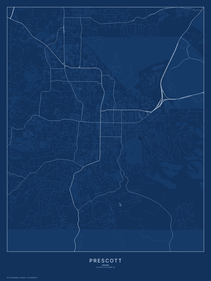 Prescott map poster, blueprint style