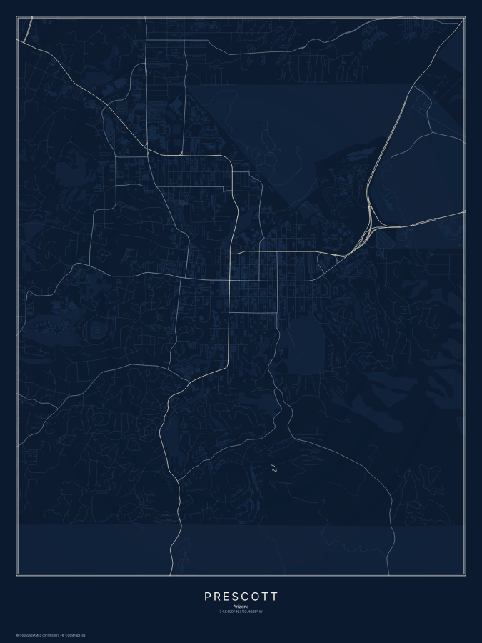 Prescott map poster, midnight style