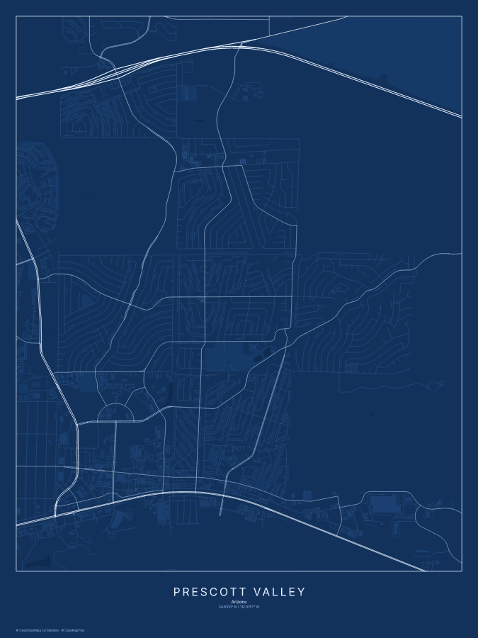 Prescott Valley map poster, blueprint style