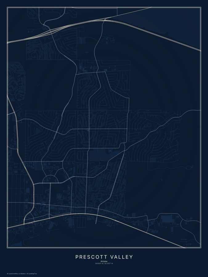 Prescott Valley map poster, midnight style