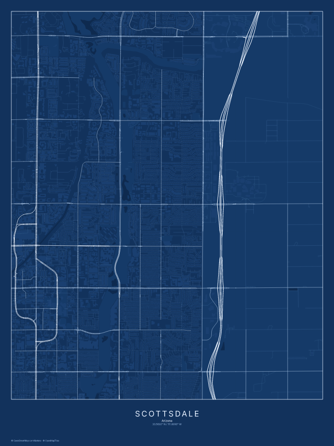 Scottsdale map poster, blueprint style