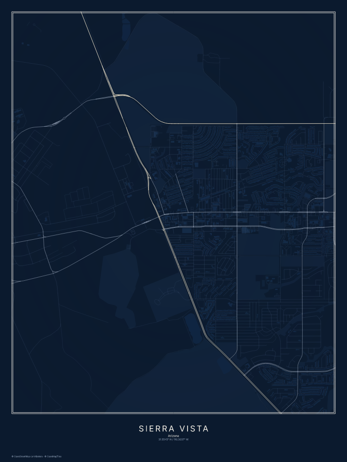 Sierra Vista map poster, midnight style