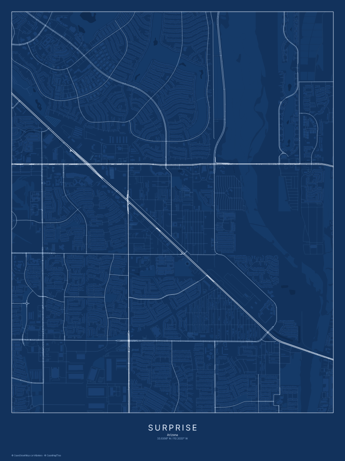 Surprise map poster, blueprint style