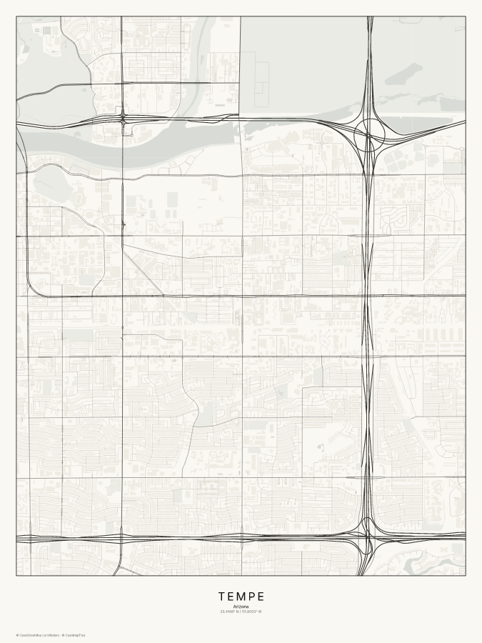 Tempe map poster, classic style