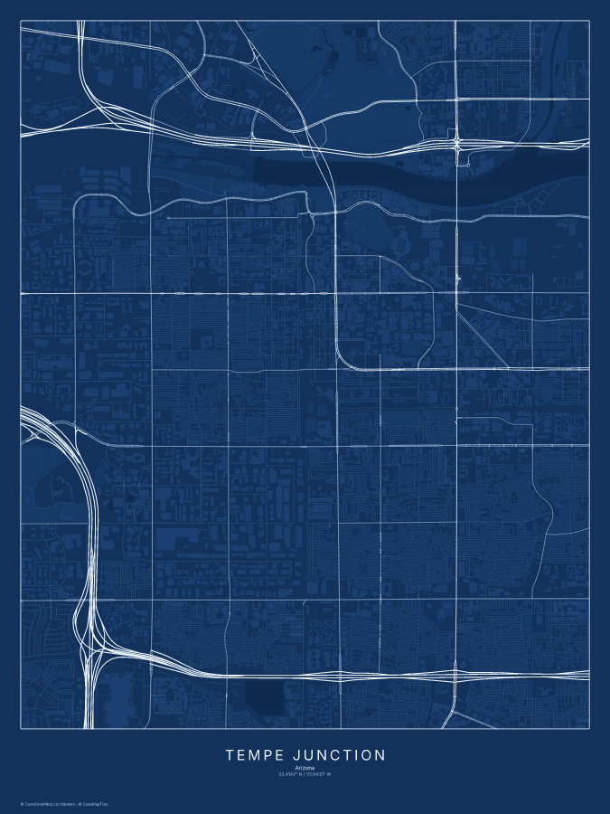 Tempe Junction map poster, blueprint style