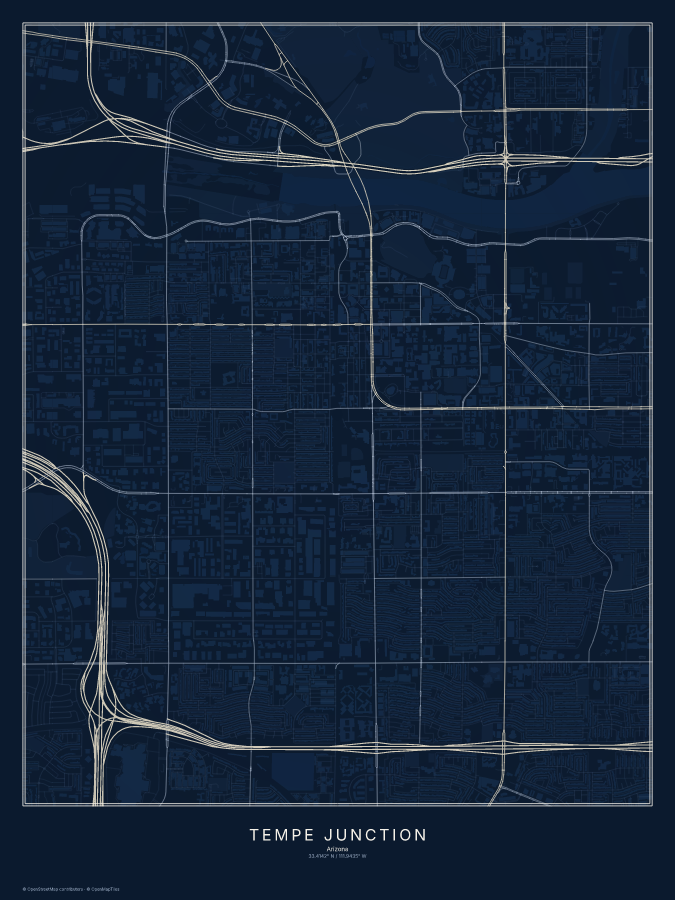 Tempe Junction map poster, midnight style