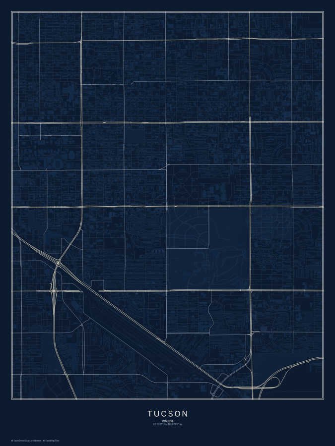 Tucson map poster, midnight style
