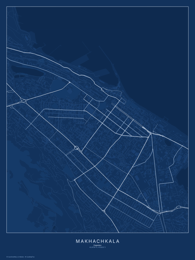 Makhachkala map poster, blueprint style