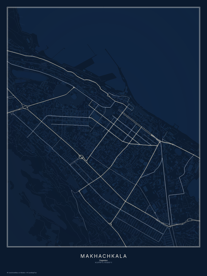 Makhachkala map poster, midnight style