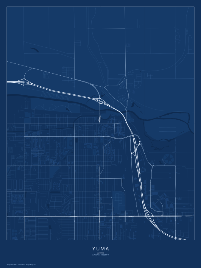 Yuma map poster, blueprint style