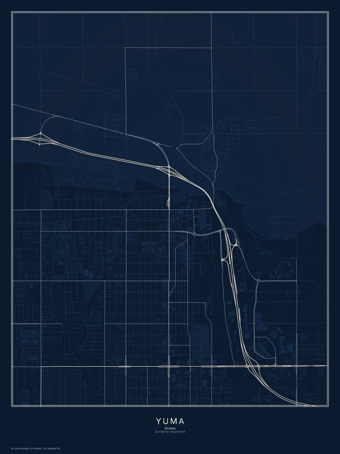 Yuma map poster, midnight style
