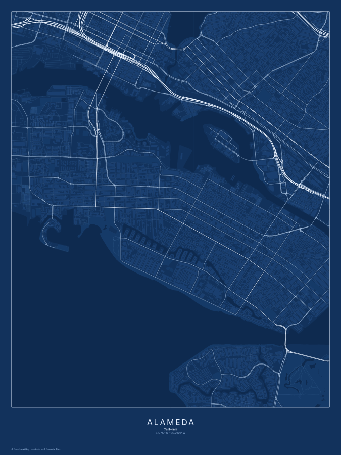 Alameda map poster, blueprint style