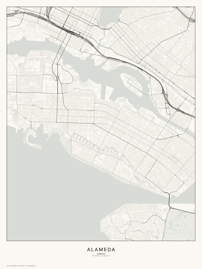 Alameda map poster, classic style