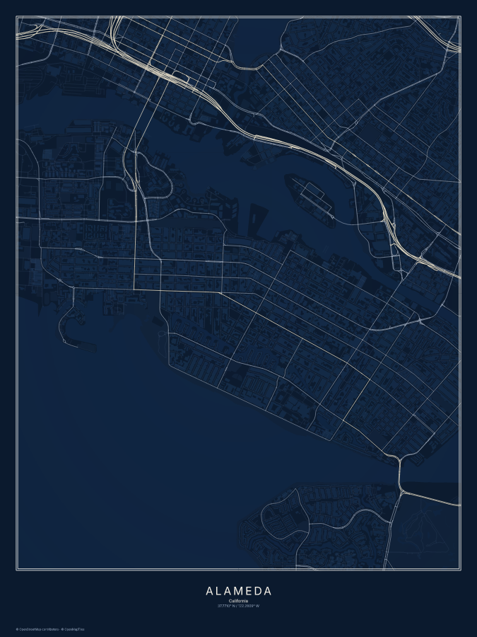 Alameda map poster, midnight style