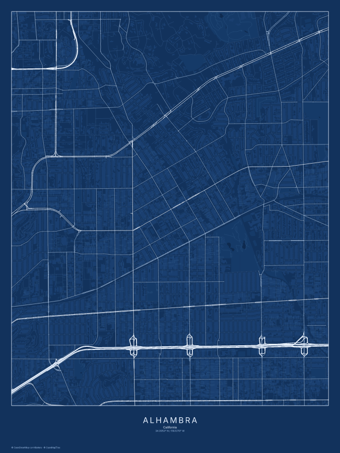 Alhambra map poster, blueprint style
