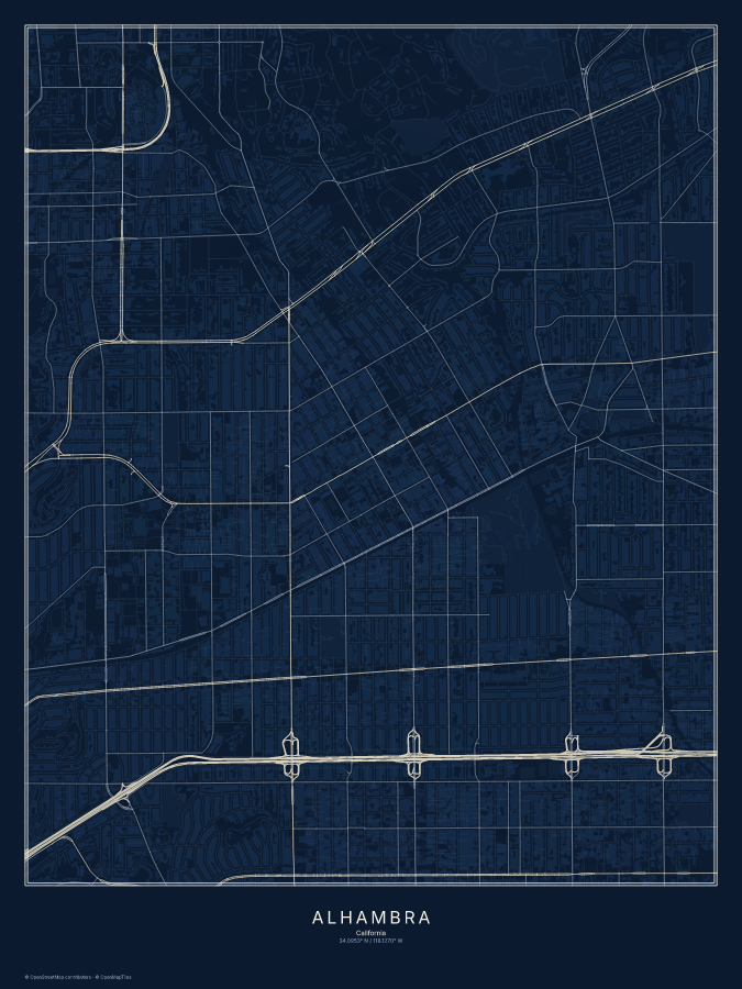Alhambra map poster, midnight style