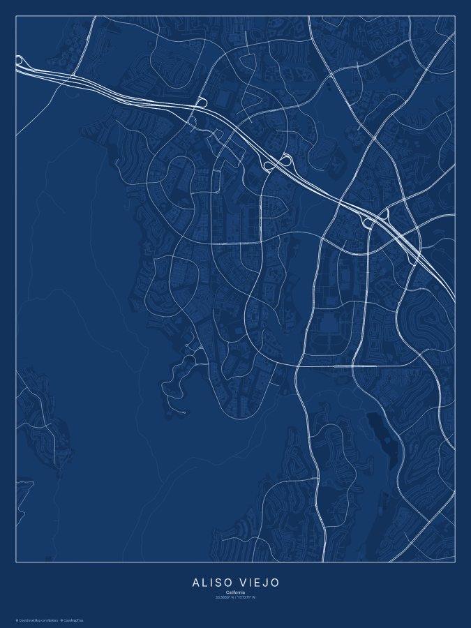 Aliso Viejo map poster, blueprint style
