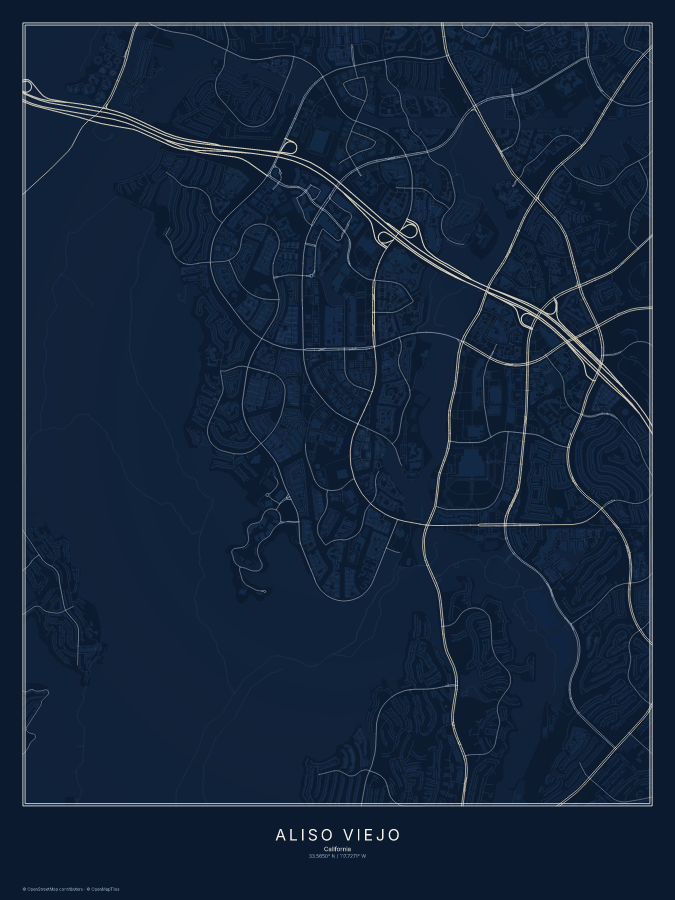 Aliso Viejo map poster, midnight style
