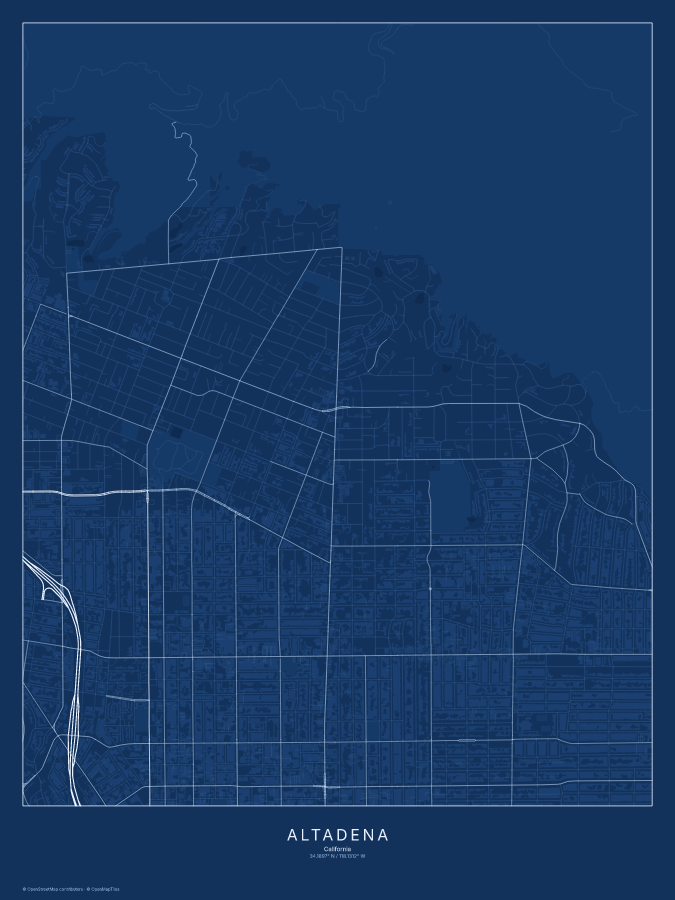 Altadena map poster, blueprint style