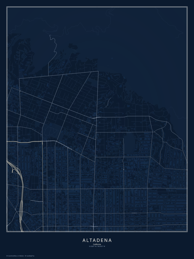 Altadena map poster, midnight style