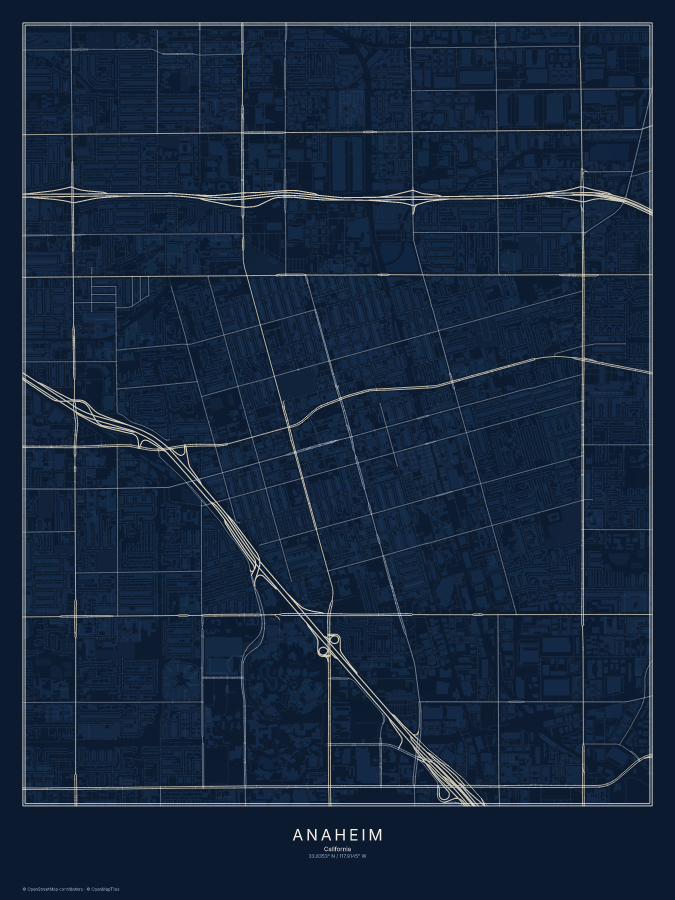 Anaheim map poster, midnight style