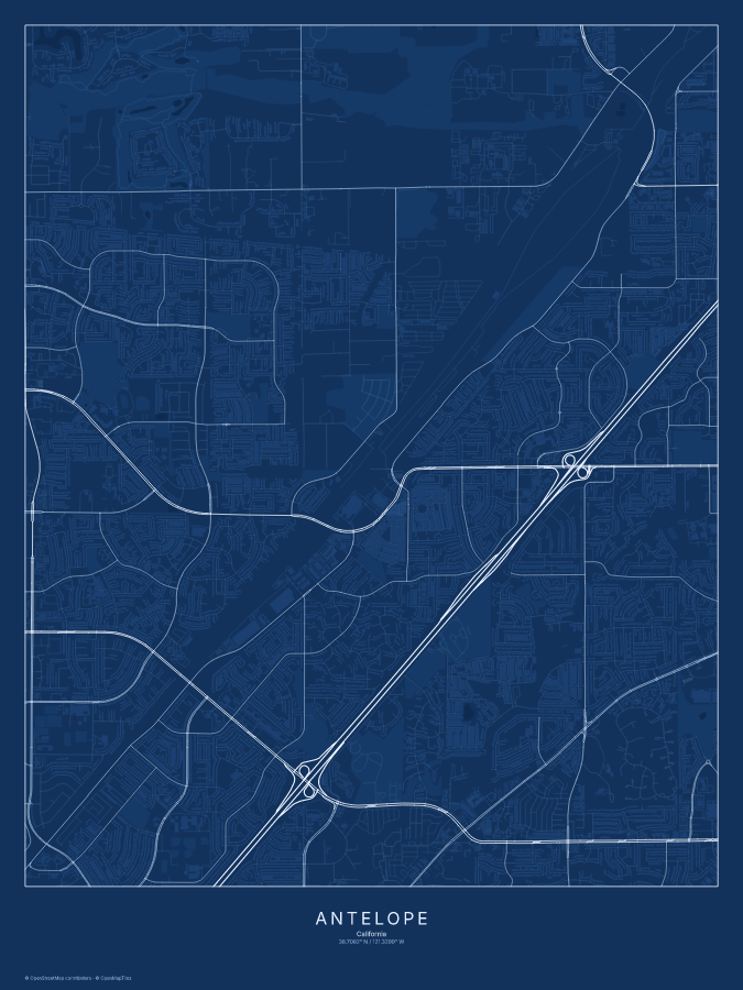 Antelope map poster, blueprint style