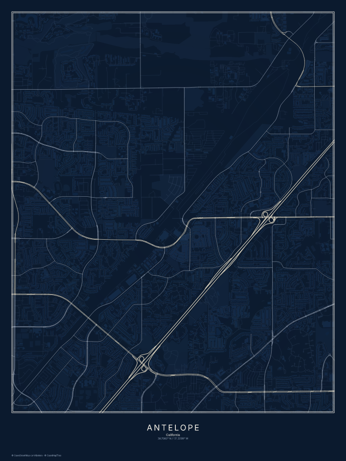 Antelope map poster, midnight style
