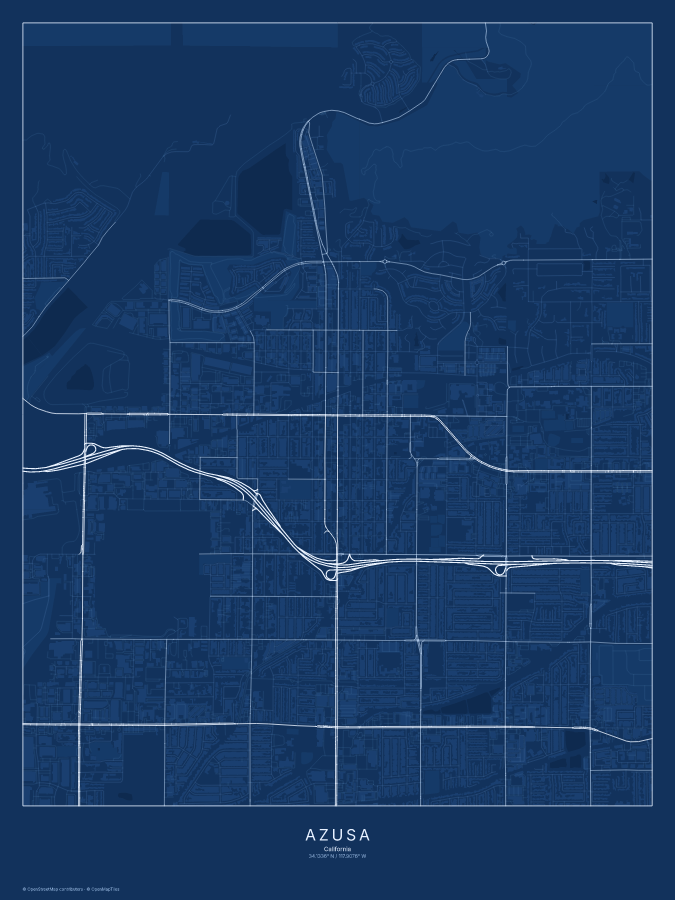 Azusa map poster, blueprint style