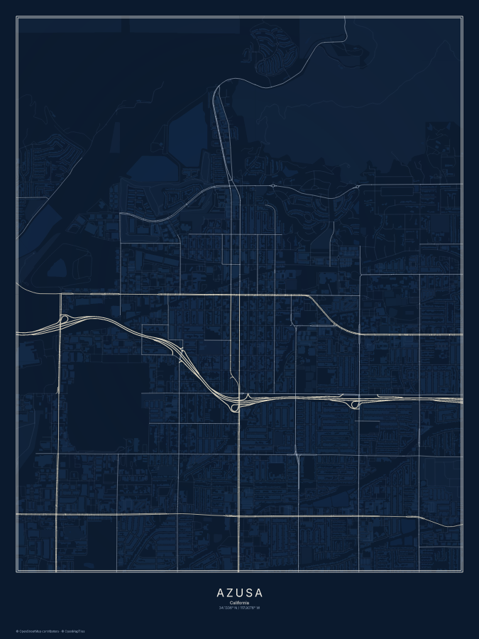 Azusa map poster, midnight style