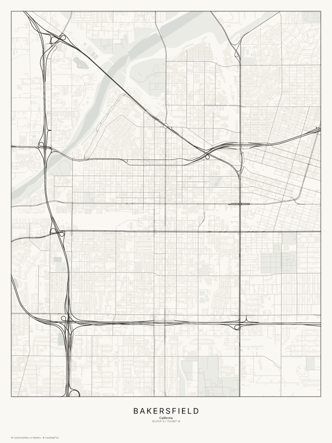 Bakersfield map poster, classic style