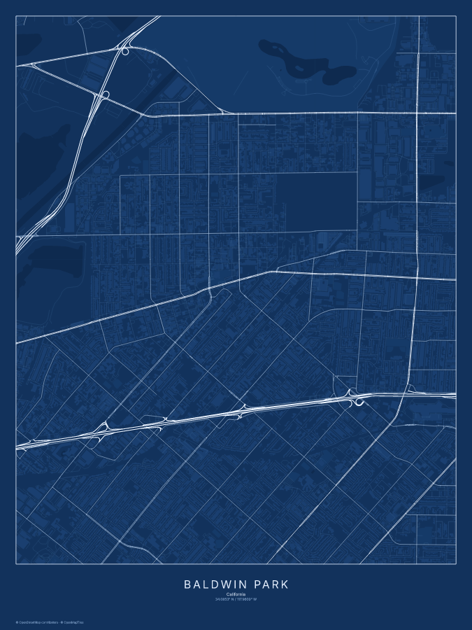 Baldwin Park map poster, blueprint style