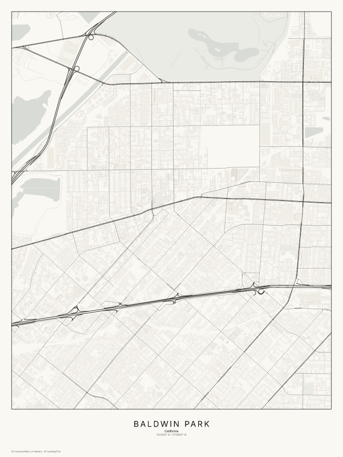 Baldwin Park map poster, classic style