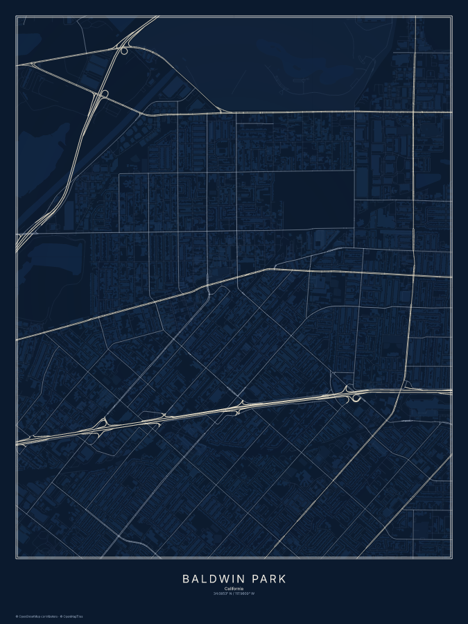 Baldwin Park map poster, midnight style