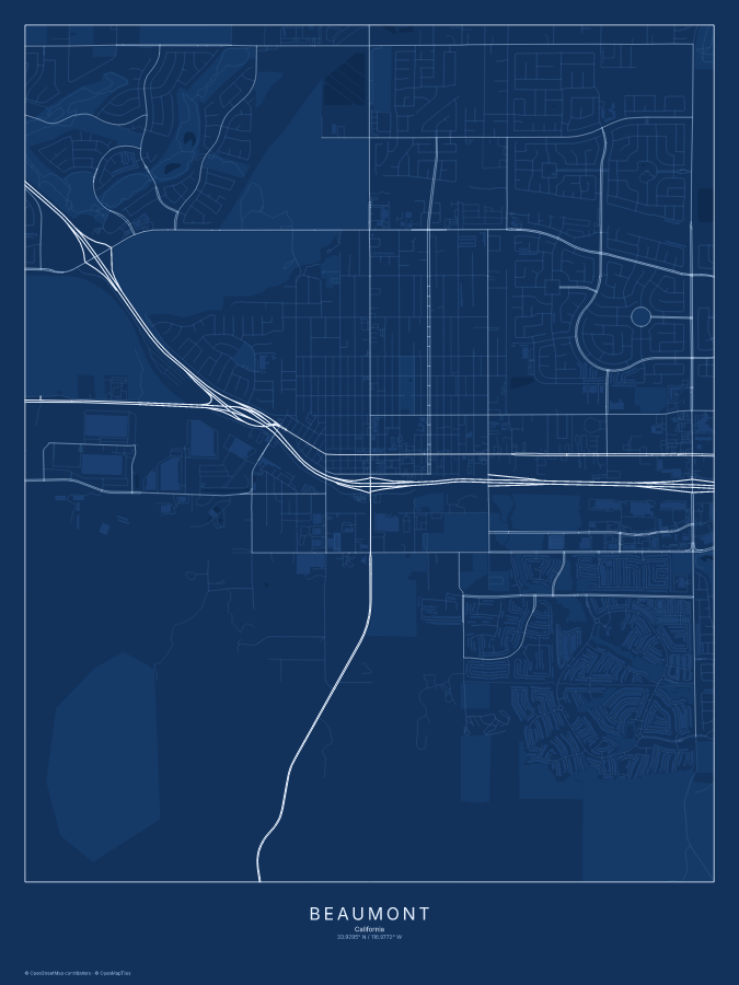 Beaumont map poster, blueprint style