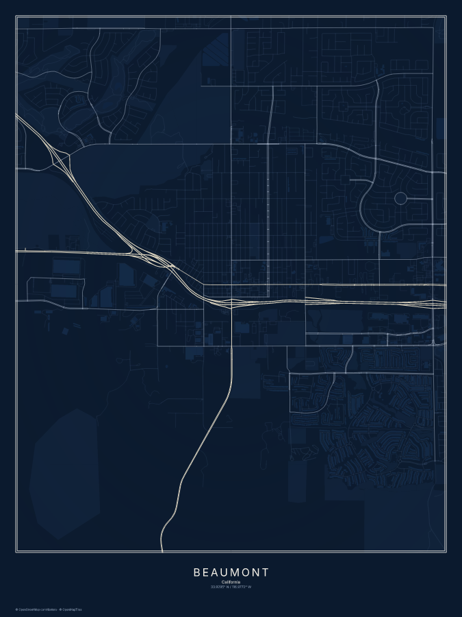 Beaumont map poster, midnight style