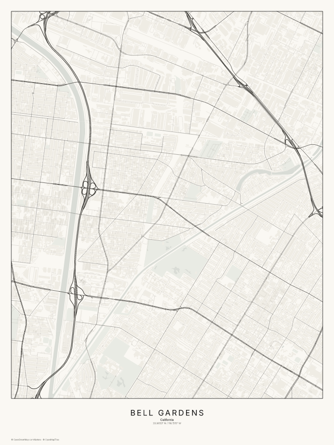 Bell Gardens map poster, classic style
