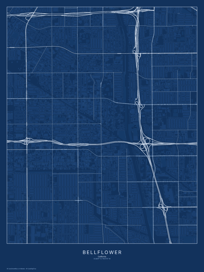 Bellflower map poster, blueprint style