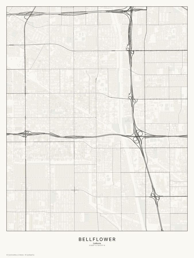 Bellflower map poster, classic style