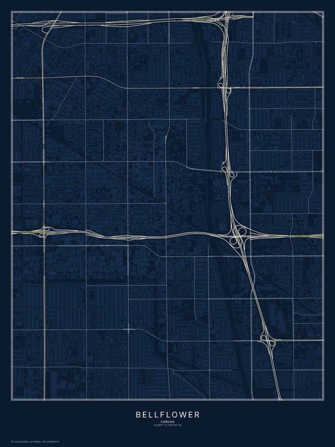 Bellflower map poster, midnight style