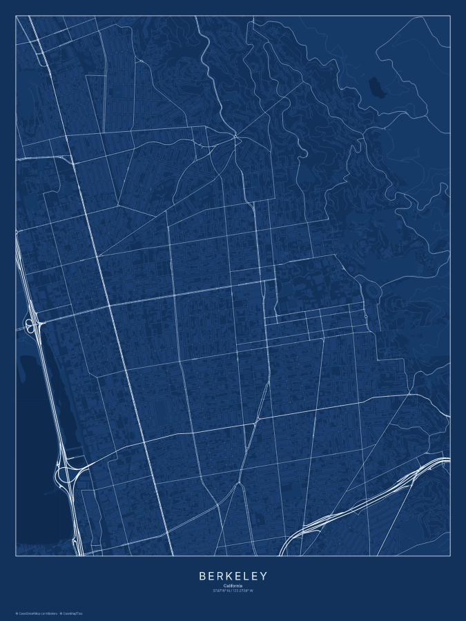 Berkeley map poster, blueprint style