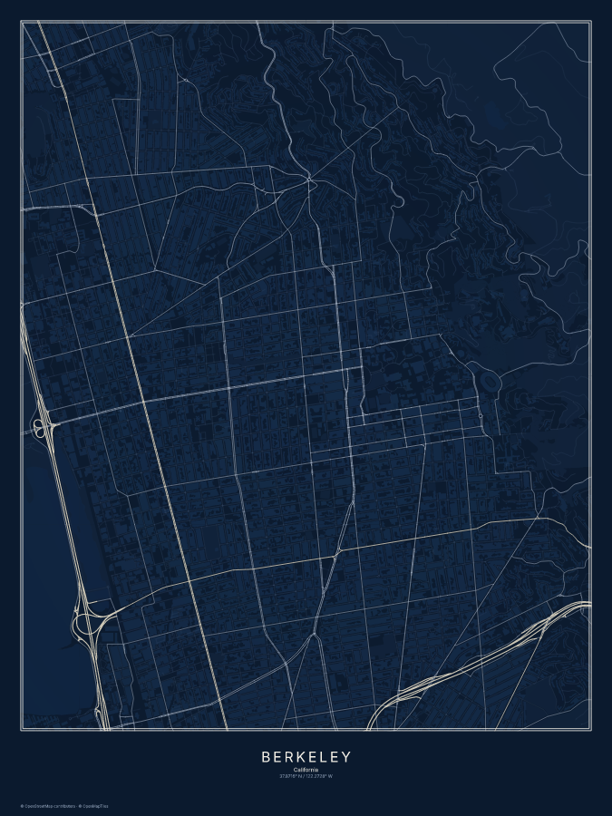 Berkeley map poster, midnight style